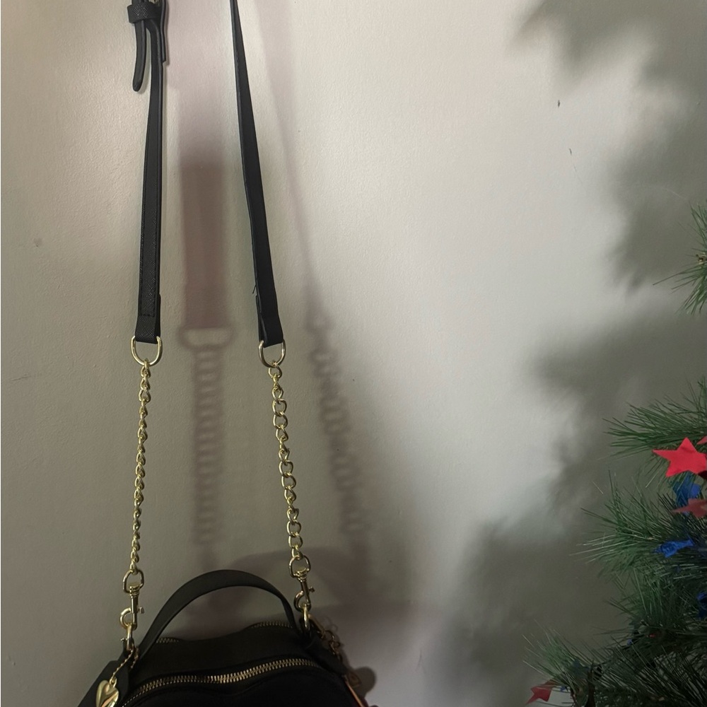 Coach Black and Gold Crossbody Bag with Chain Details and wristlet to match